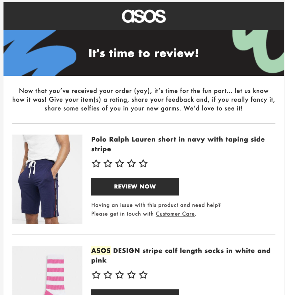 قالب البريد الإلكتروني بعد الشراء من ASOS