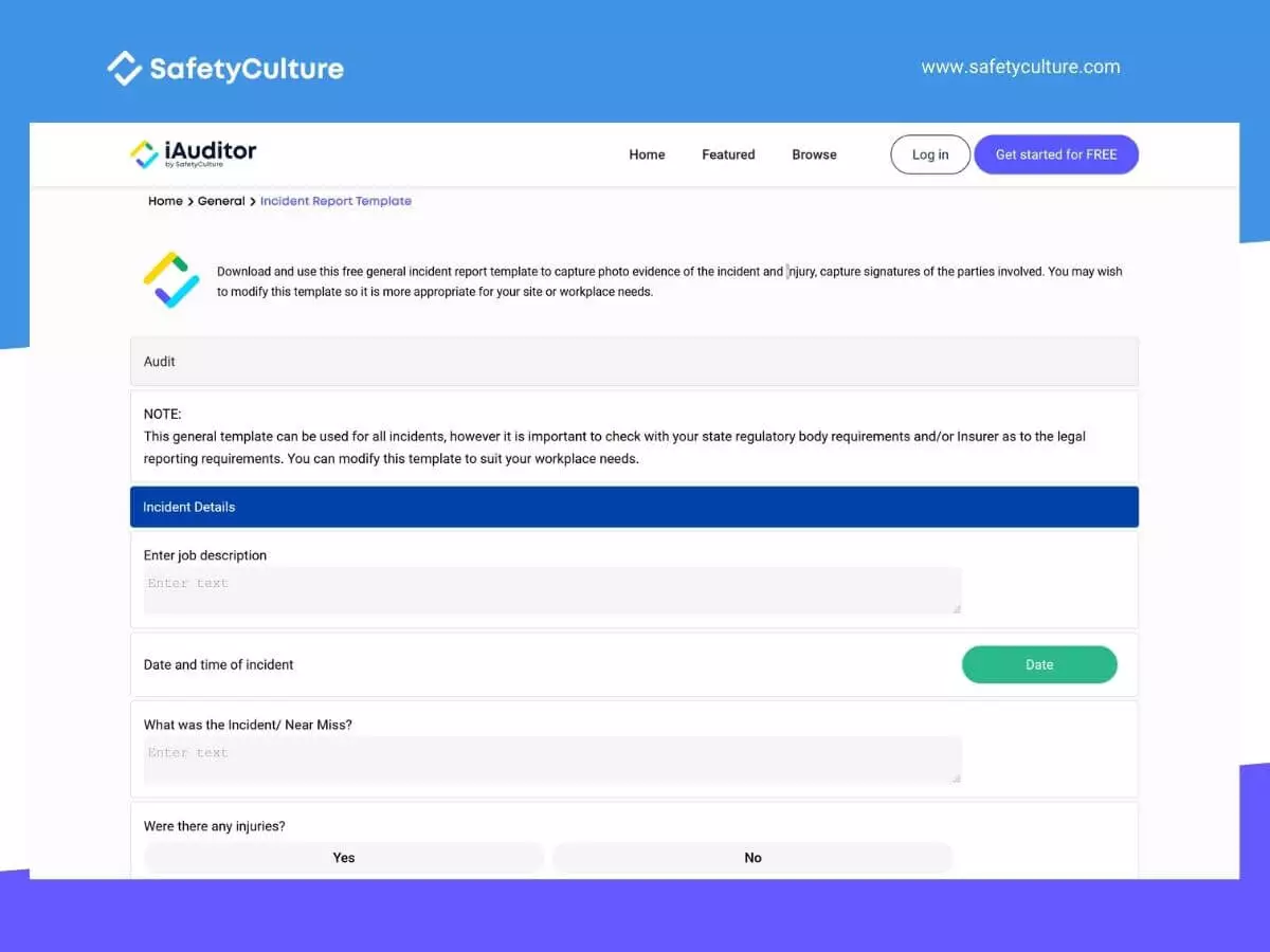 قالب تقرير الحادثة من iAuditor