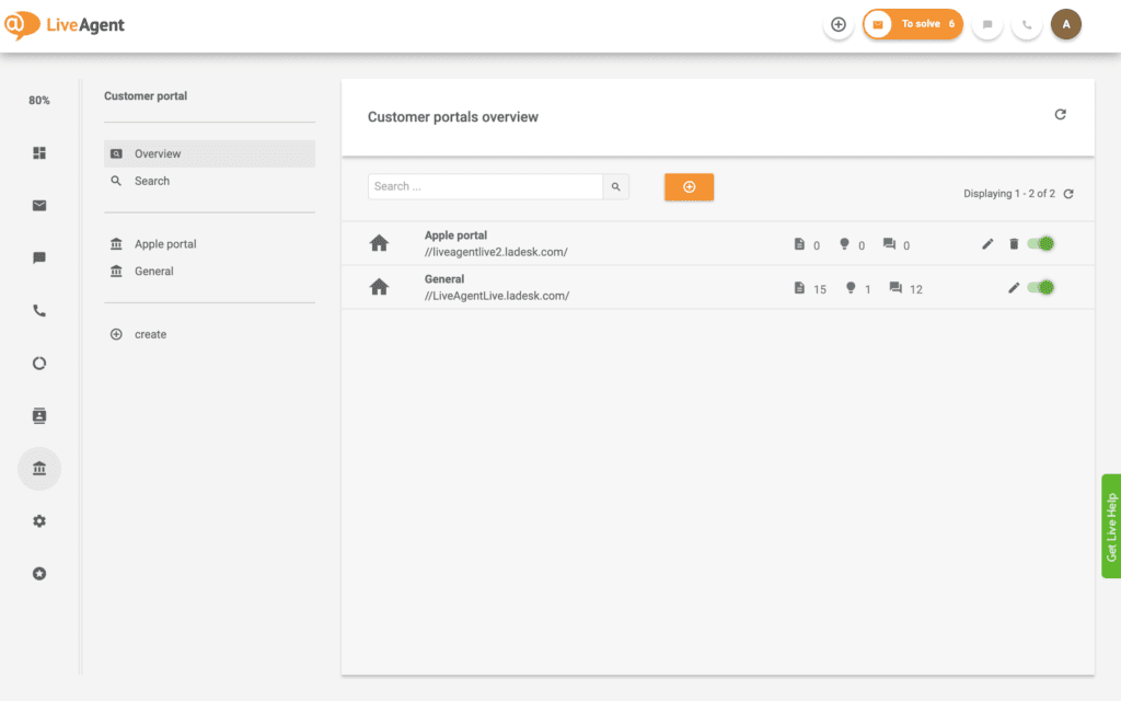 مثال على بوابة العملاء في LiveAgent
