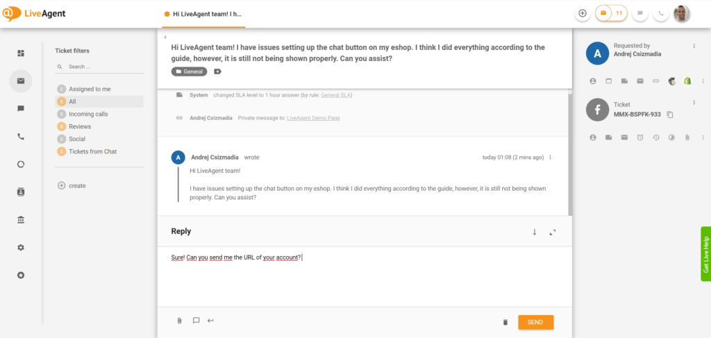 الرد على رسائل Facebook Messenger من LiveAgent