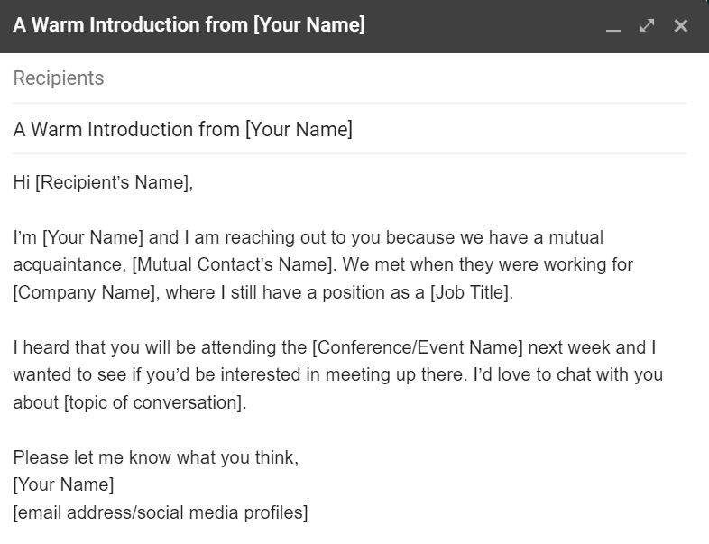 قالب بريد إلكتروني للتعريف الدافئ