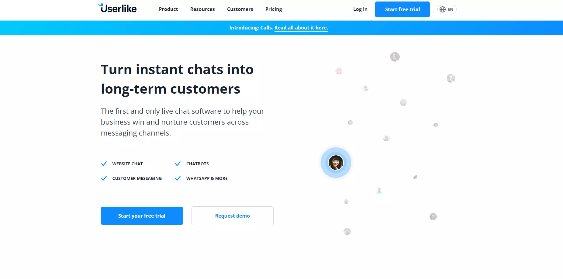 الصفحة الرئيسية لـ Userlike