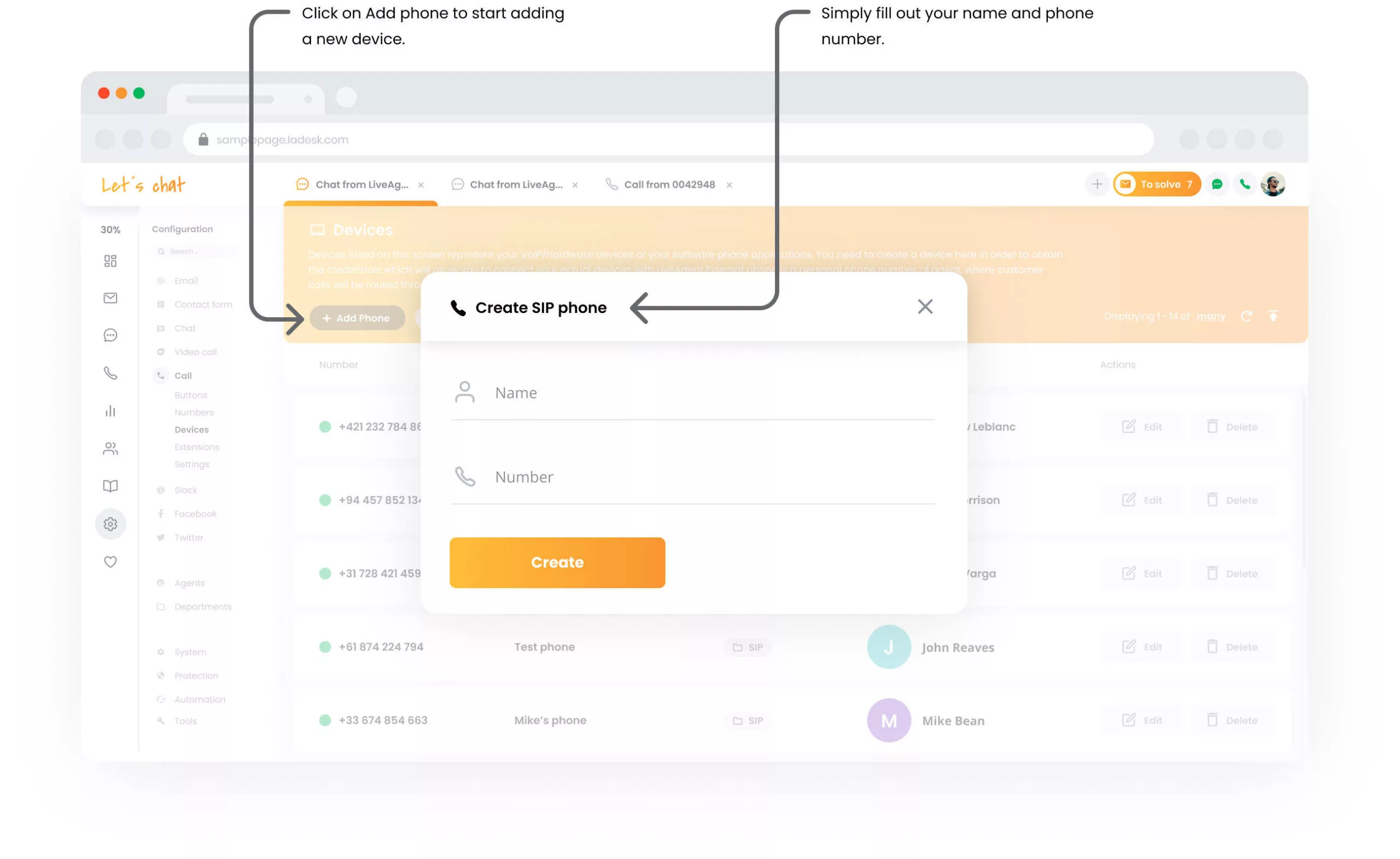 أجهزة الاتصال من LiveAgent