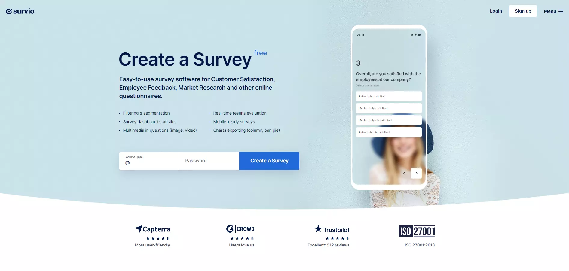 الصفحة الرئيسية لـ Survio