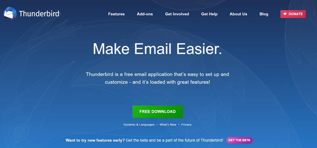 صفحة Thunderbird الرئيسية