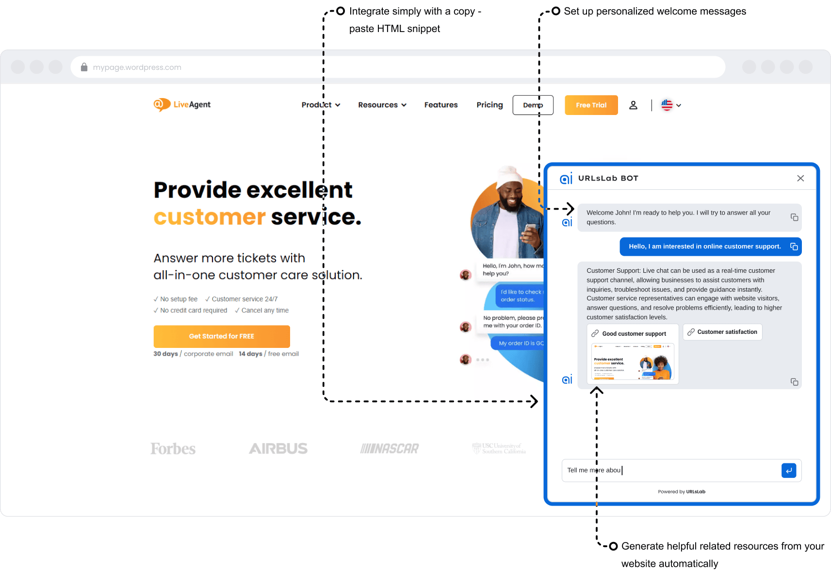 محاكاة روبوت الدردشة الذكي من URLsLab