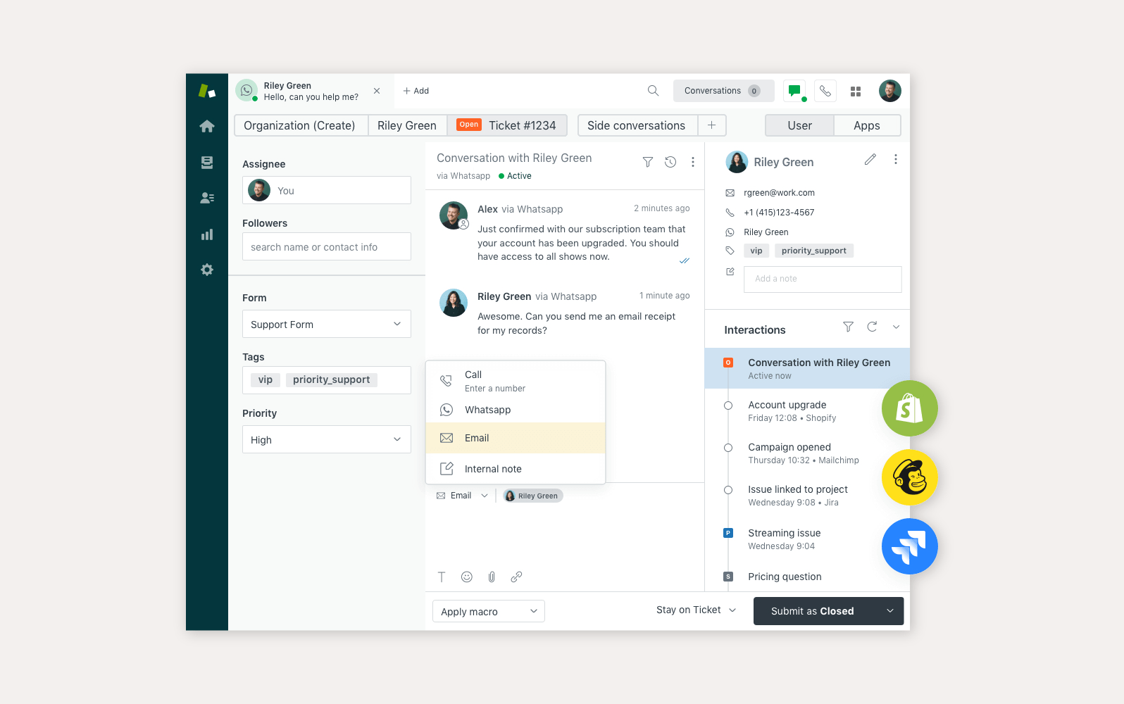 واجهة مركز الاتصالات Zendesk